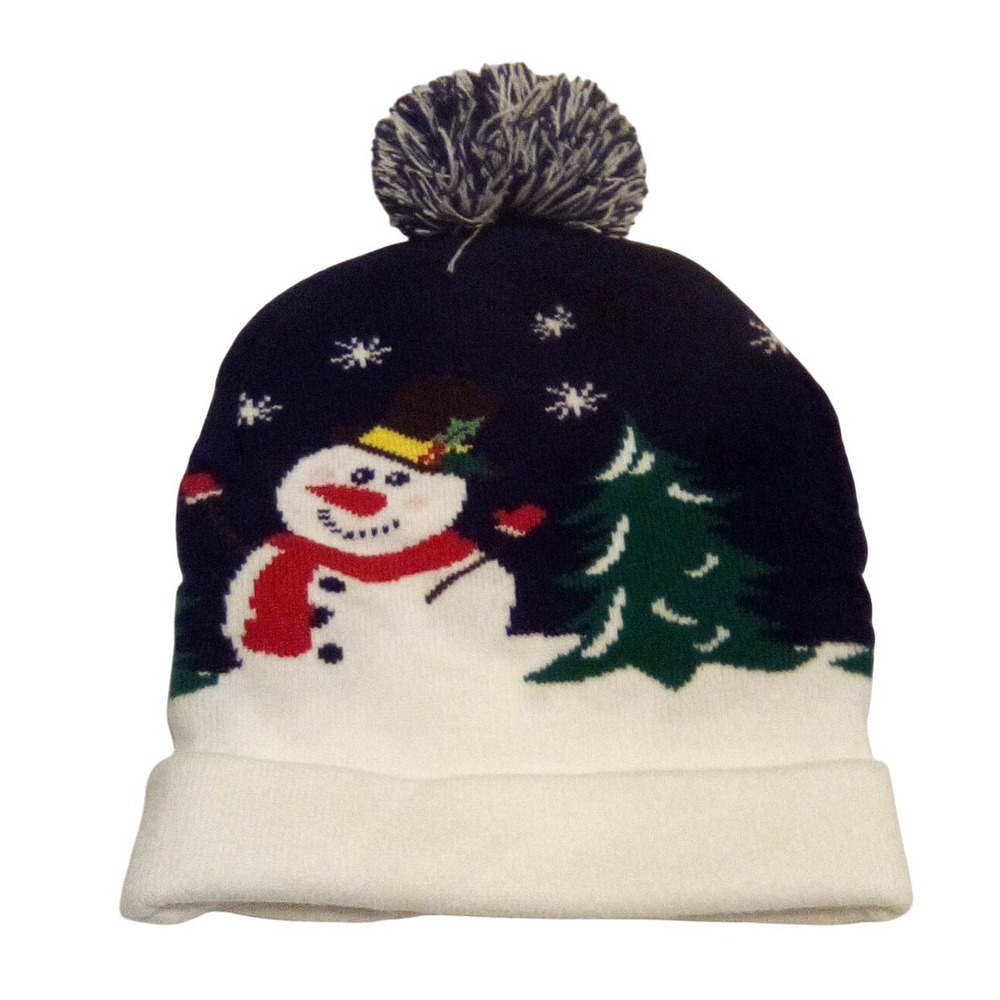 LED Light Up Snowman Christmas Beanie‎ Hat Festive Winter Pom Pom UNISEX - Picture 5 of 5